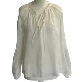 Boden White Linen Embroidered Blouse L