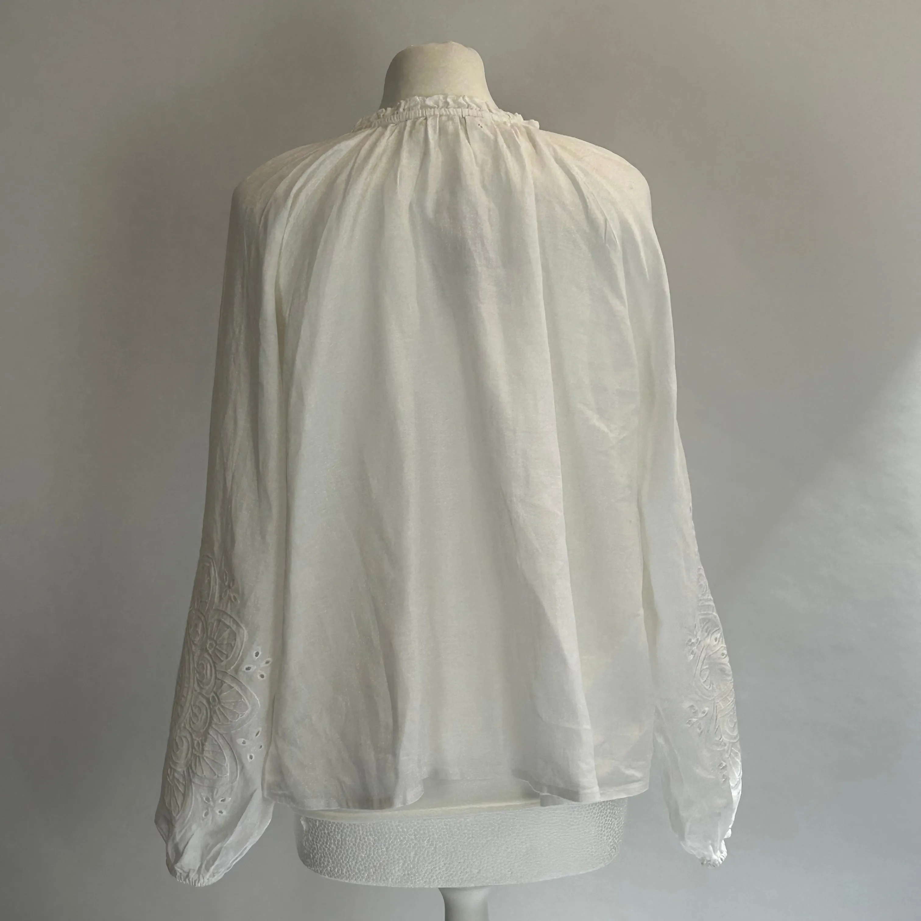 Boden White Linen Embroidered Blouse L