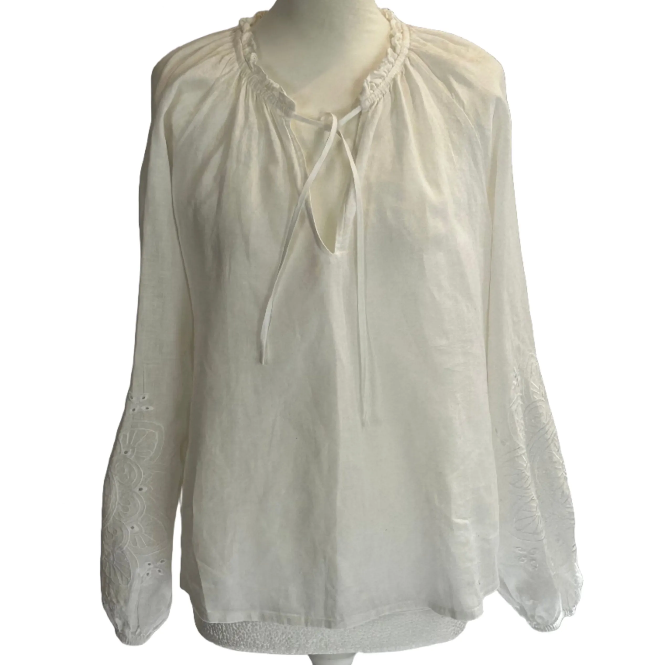 Boden White Linen Embroidered Blouse L