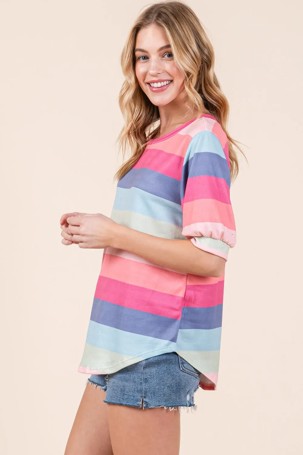 BOMBOM Striped T-Shirt for Men and Women - Round Neck, Half Sleeve, Casual Summer Style, Comfort Fit