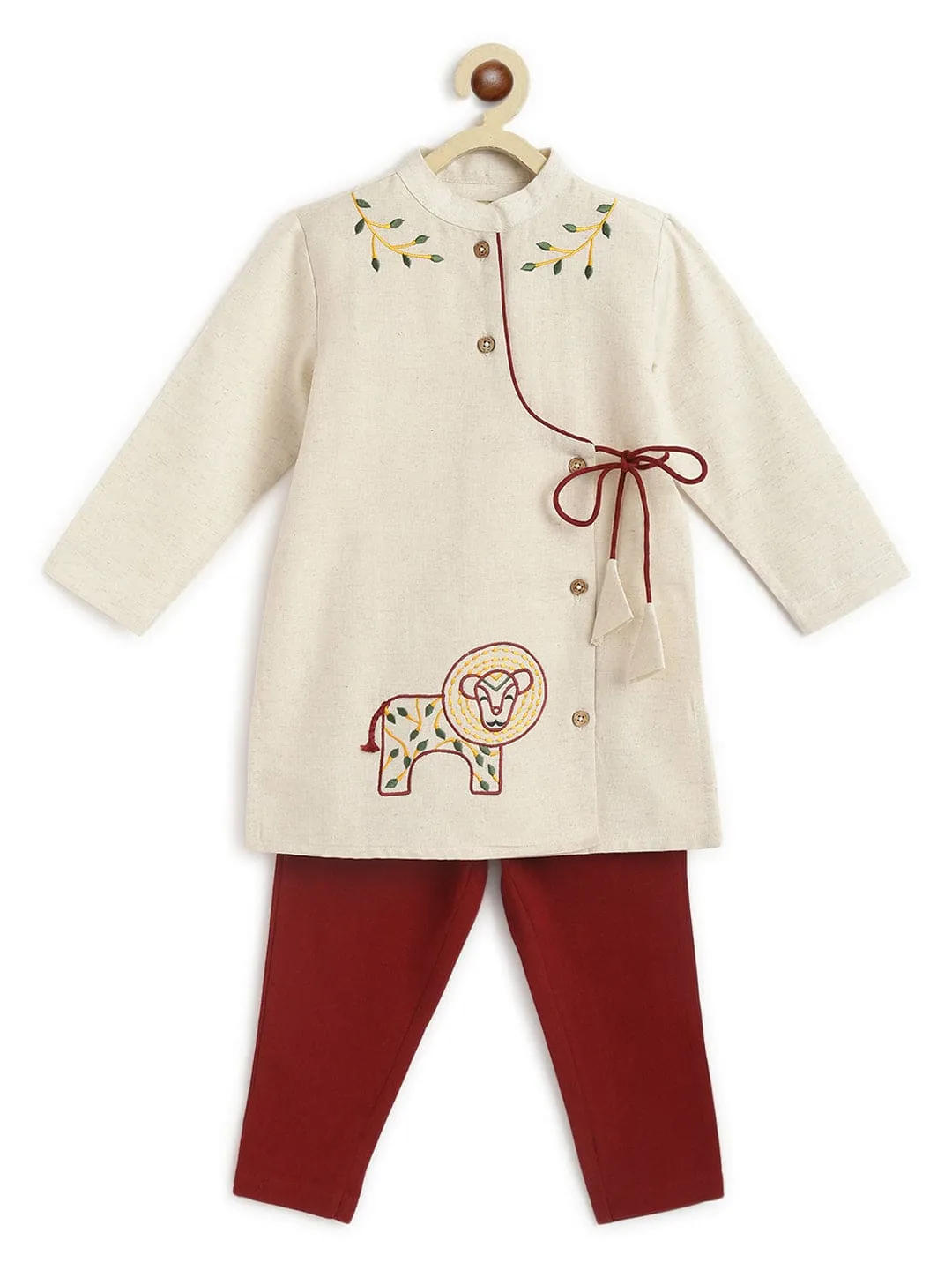 Boy Lion Kurta Pyjama Set - Cream