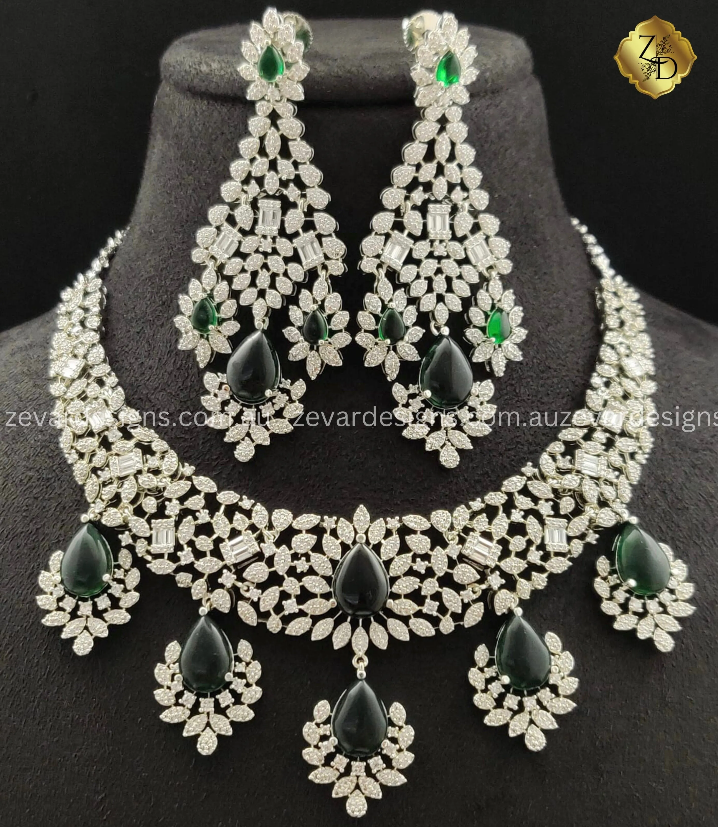 Bridal AD/Zircon Necklace Set - Emerald Green