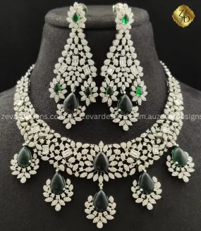 Bridal AD/Zircon Necklace Set - Emerald Green