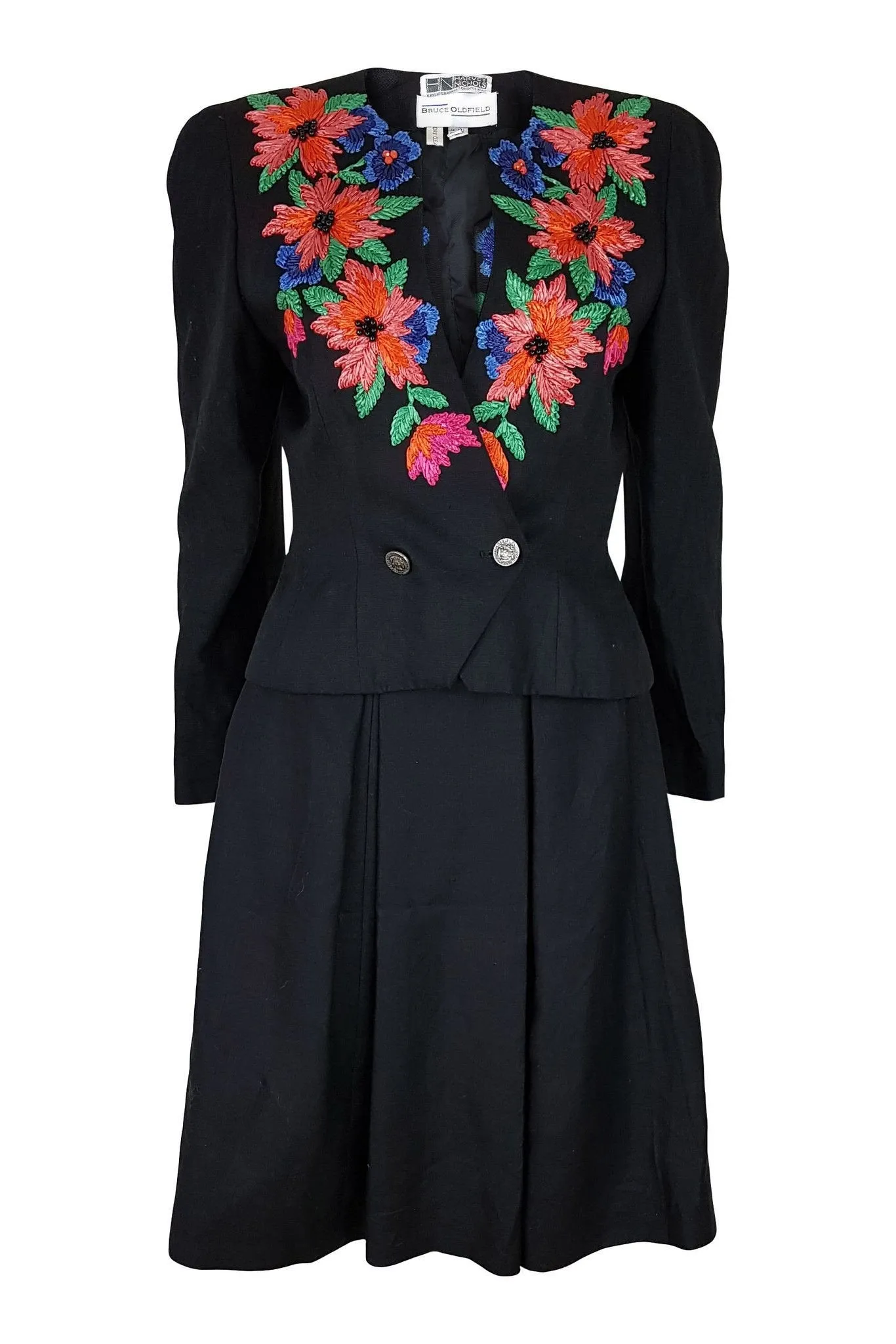 BRUCE OLDFIELD Vintage Black Floral Embroidered Skirt Suit (10)