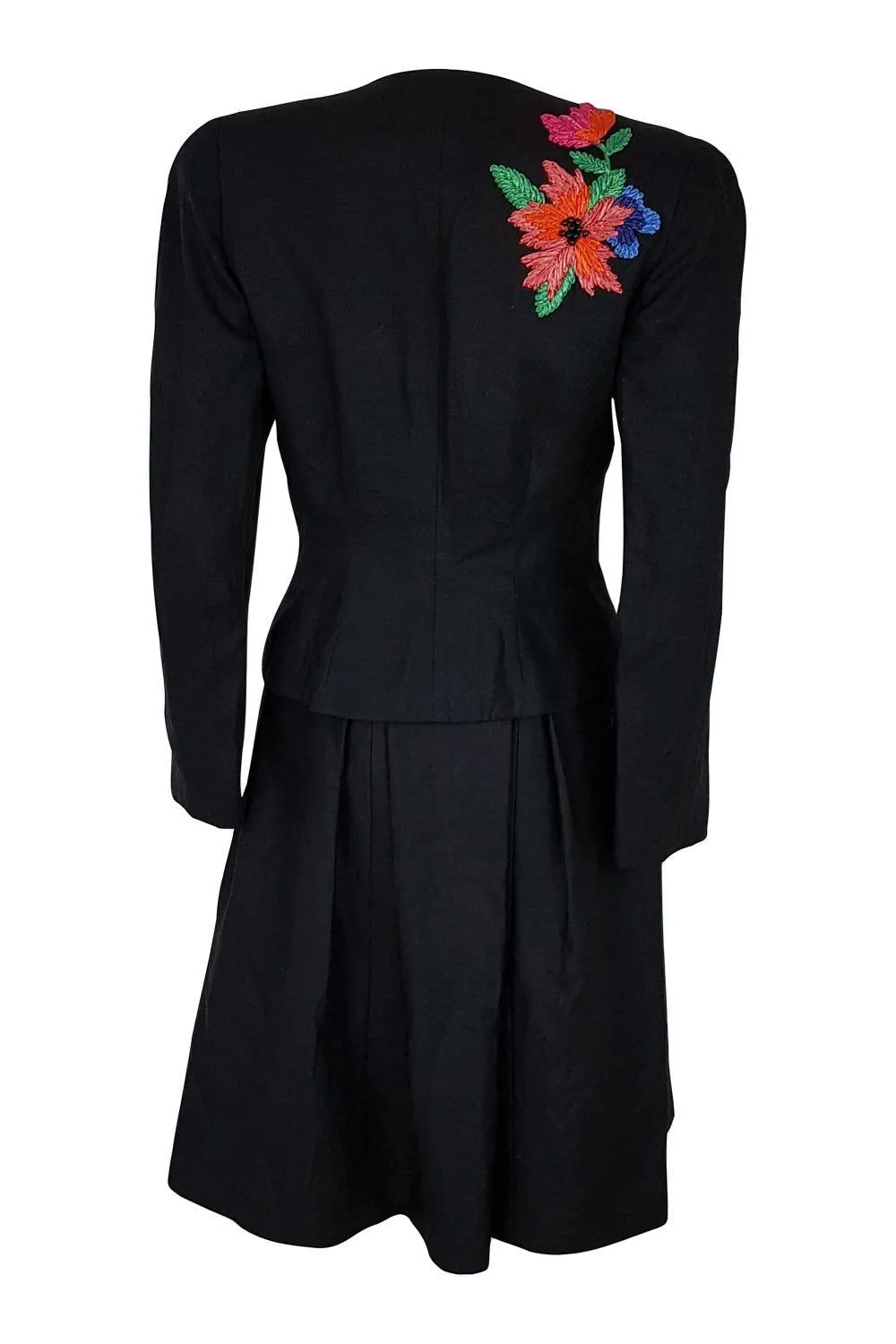 BRUCE OLDFIELD Vintage Black Floral Embroidered Skirt Suit (10)