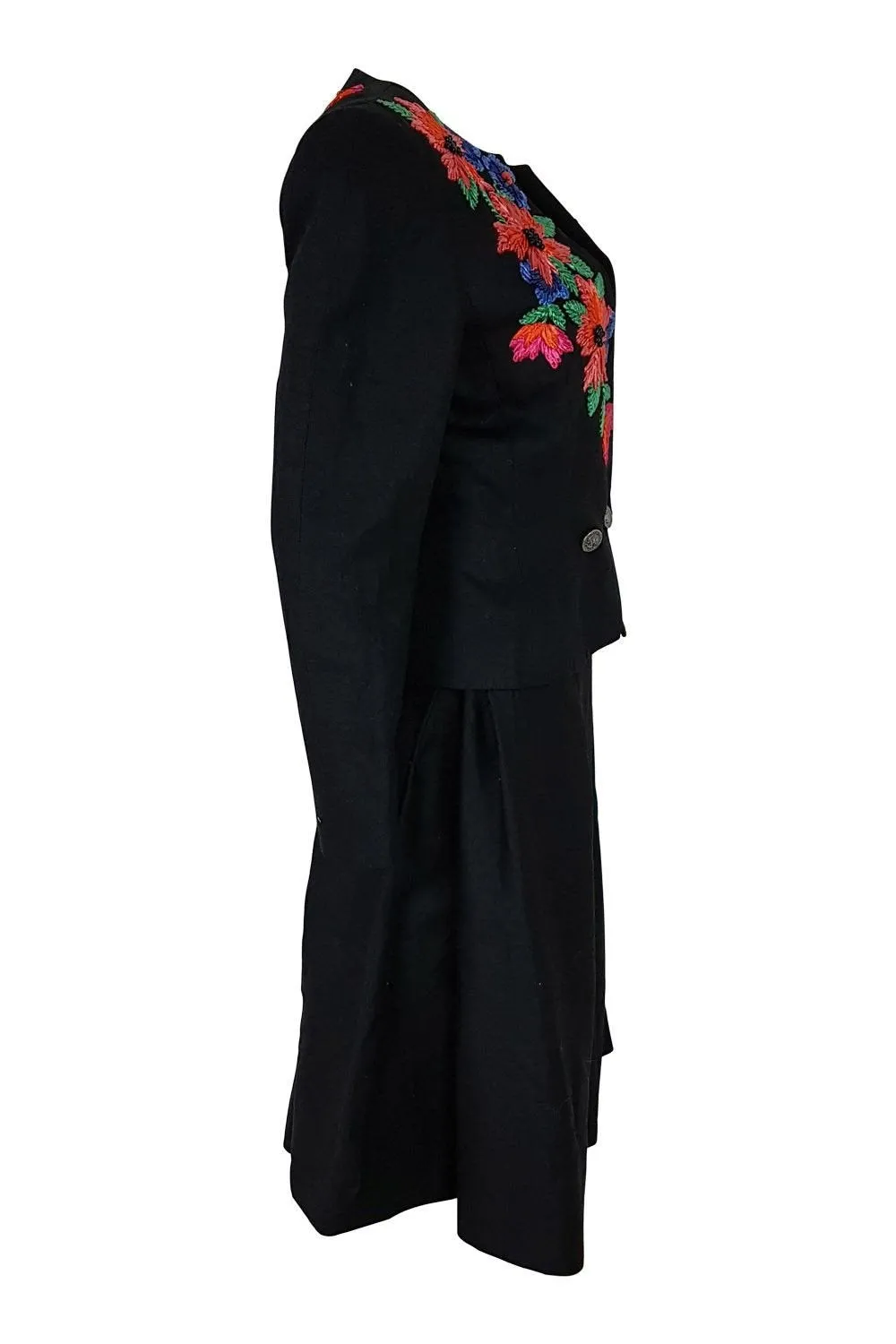 BRUCE OLDFIELD Vintage Black Floral Embroidered Skirt Suit (10)