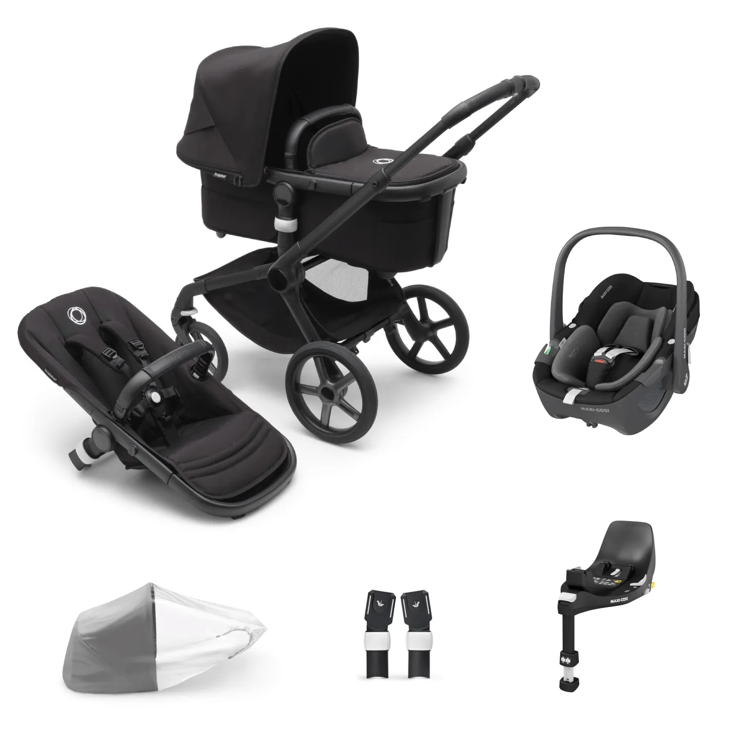 Bugaboo Fox 5, Pebble 360 and Base Travel System - Black/Midnight Black/Midnight Black