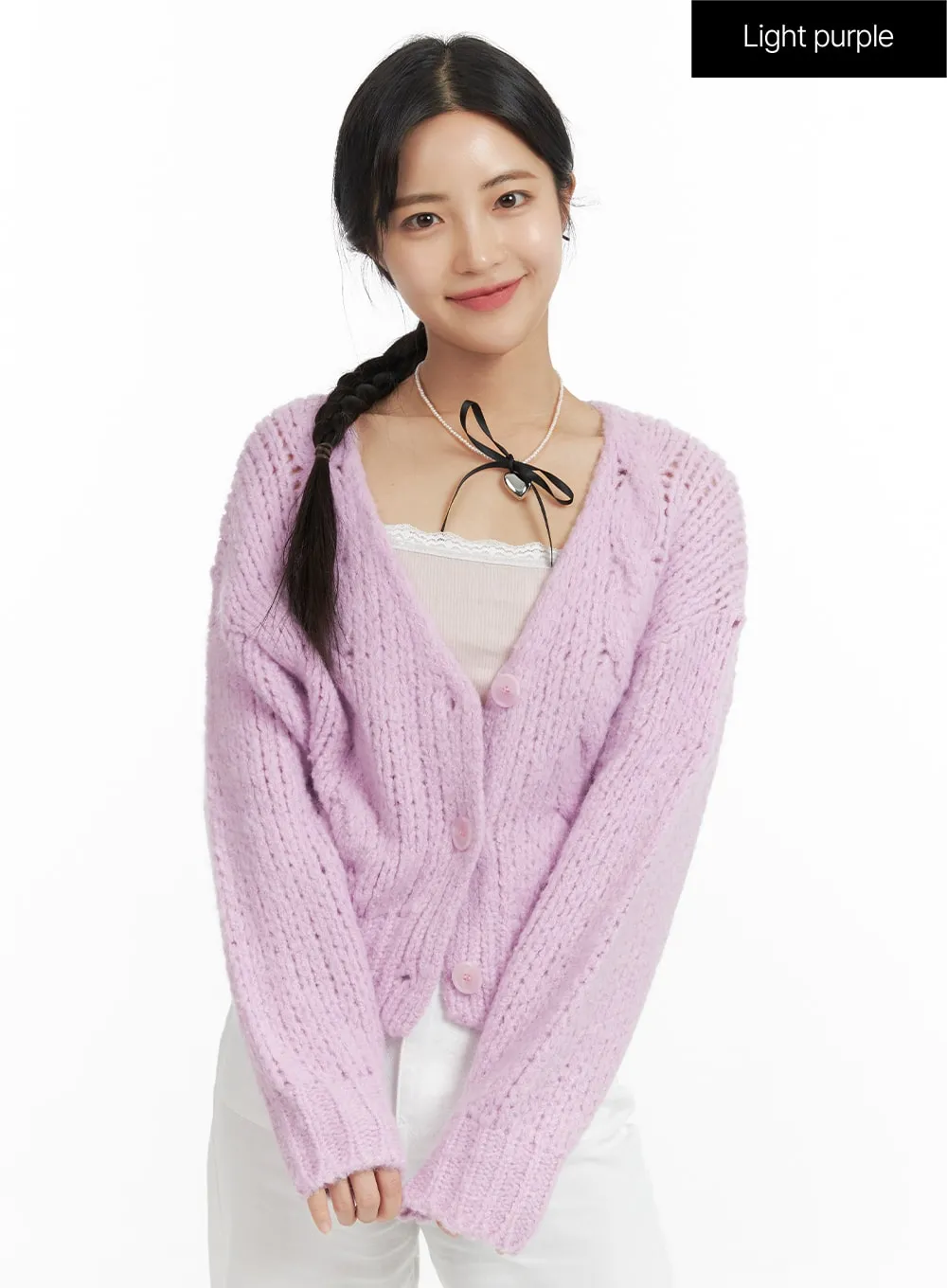 Cable Knit Solid Cardigan OF416