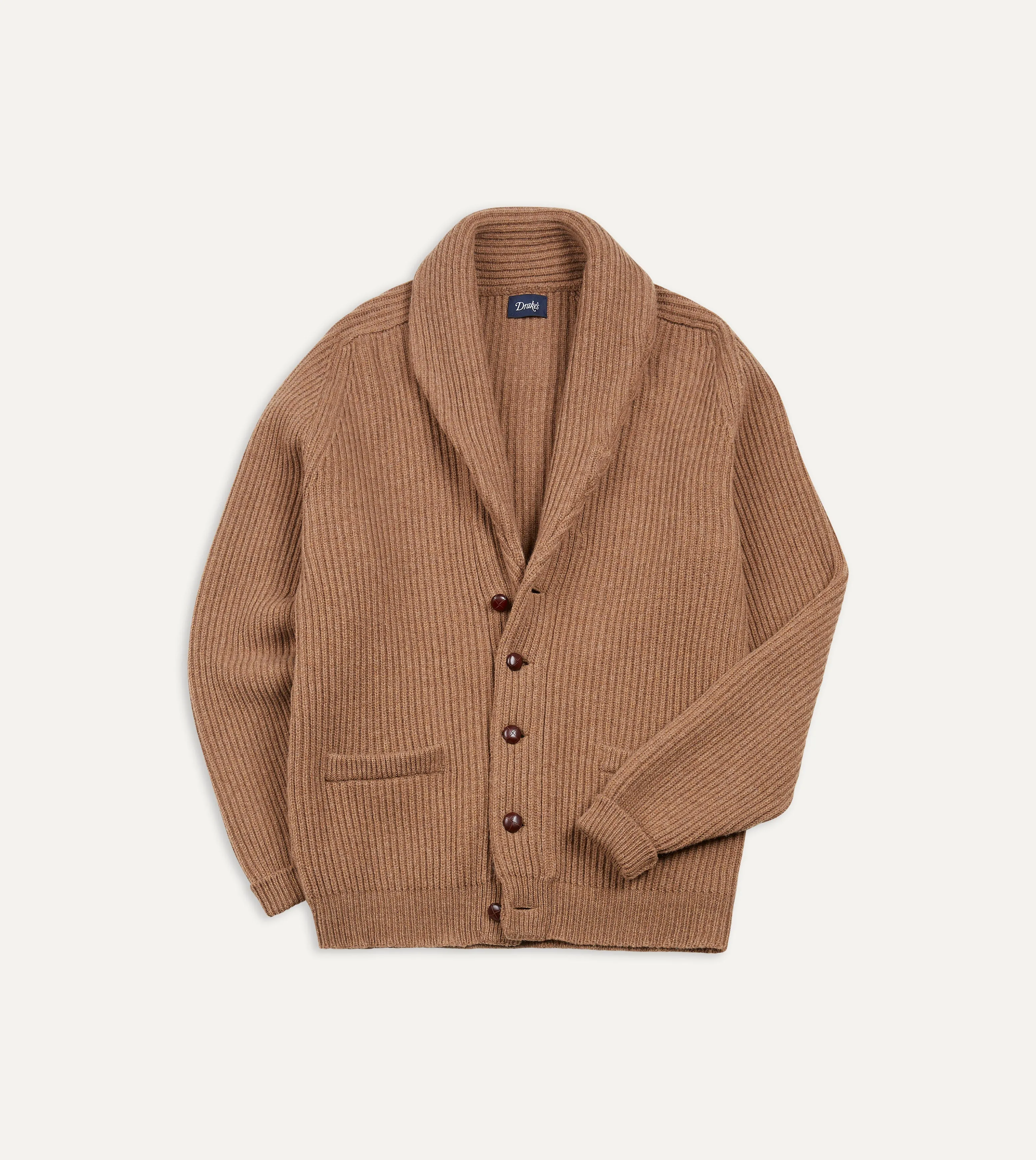 Camel Lambswool Shawl Collar Cardigan