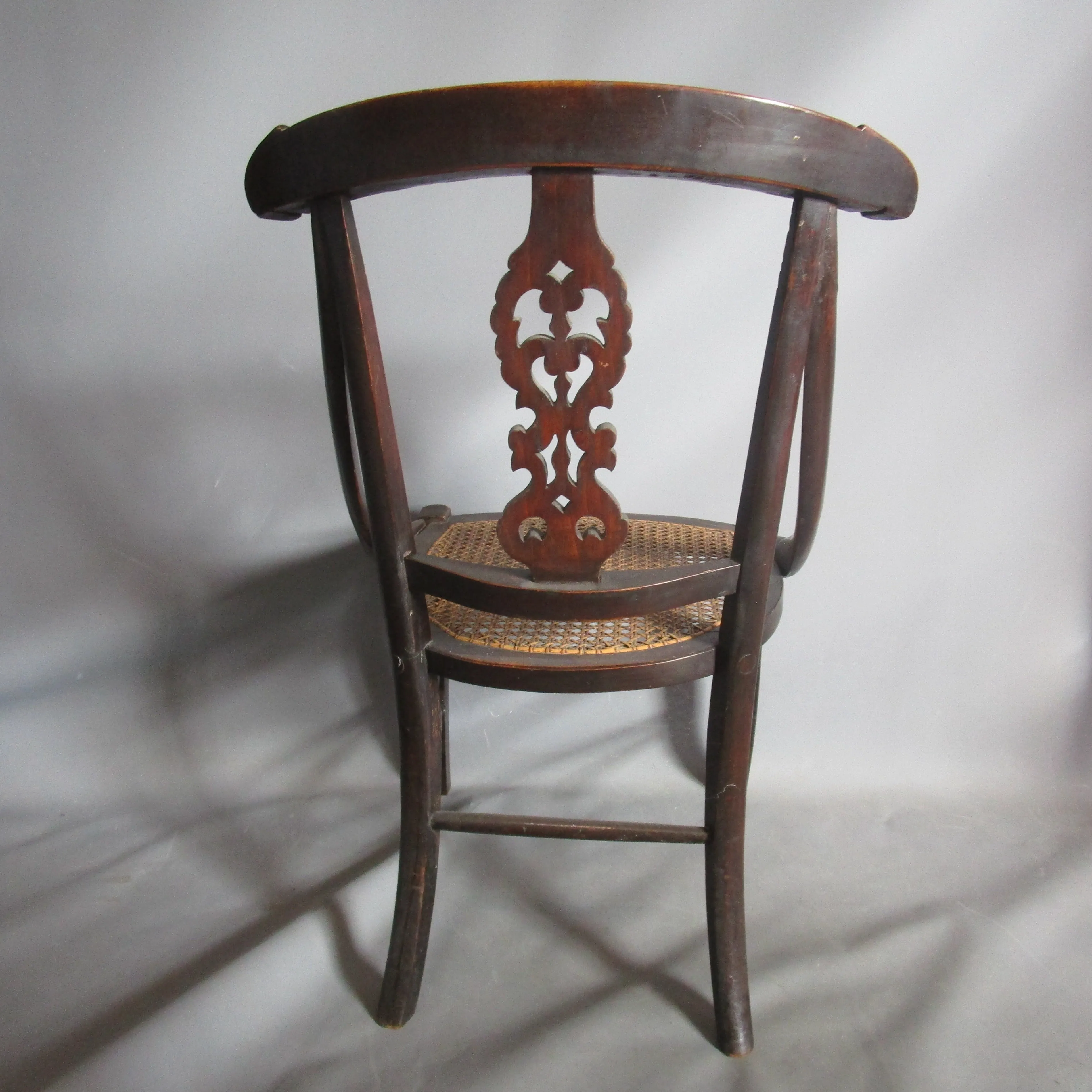 Caned Carved  bow back Childs Chair Antique Victorian c1840