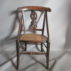 Caned Carved  bow back Childs Chair Antique Victorian c1840