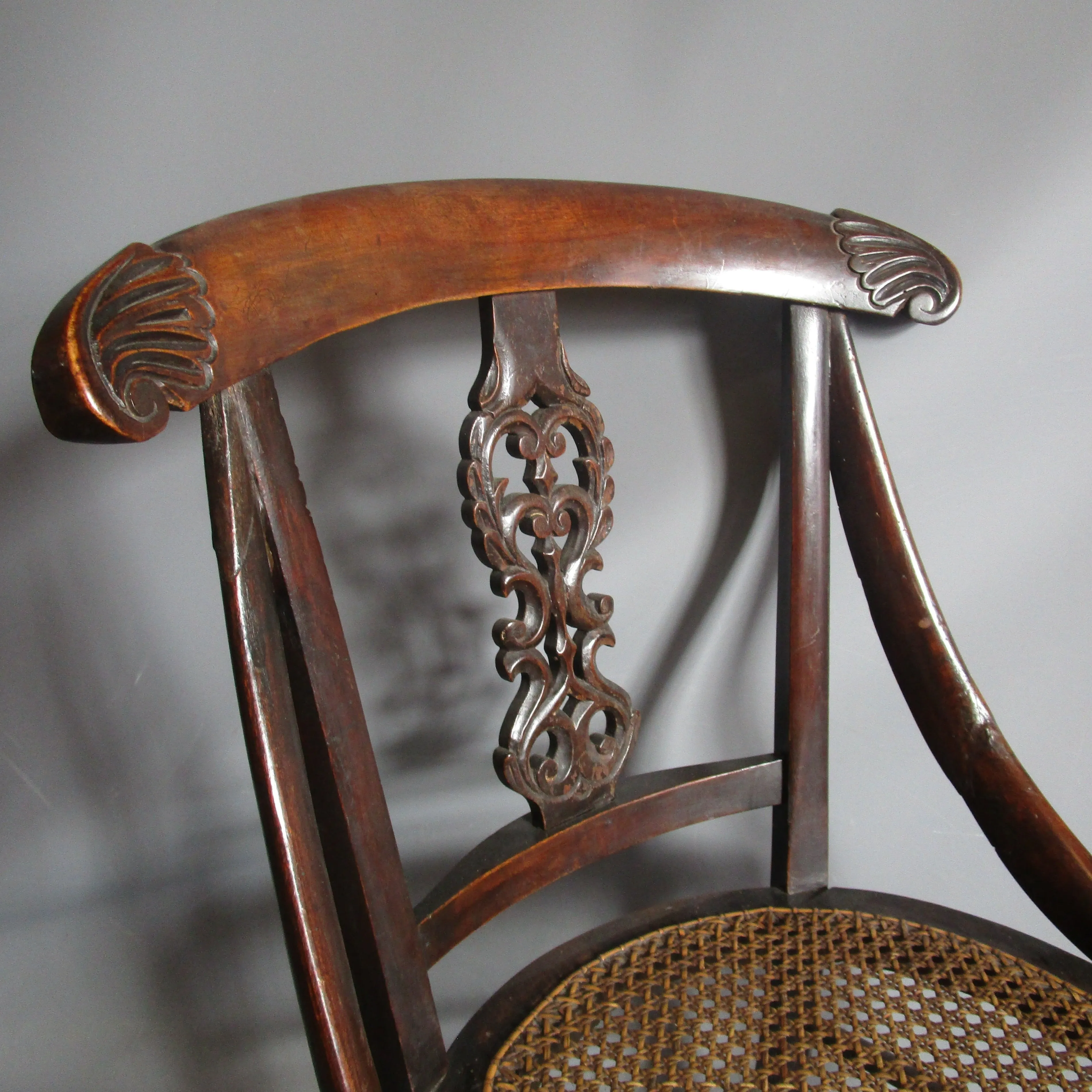 Caned Carved  bow back Childs Chair Antique Victorian c1840