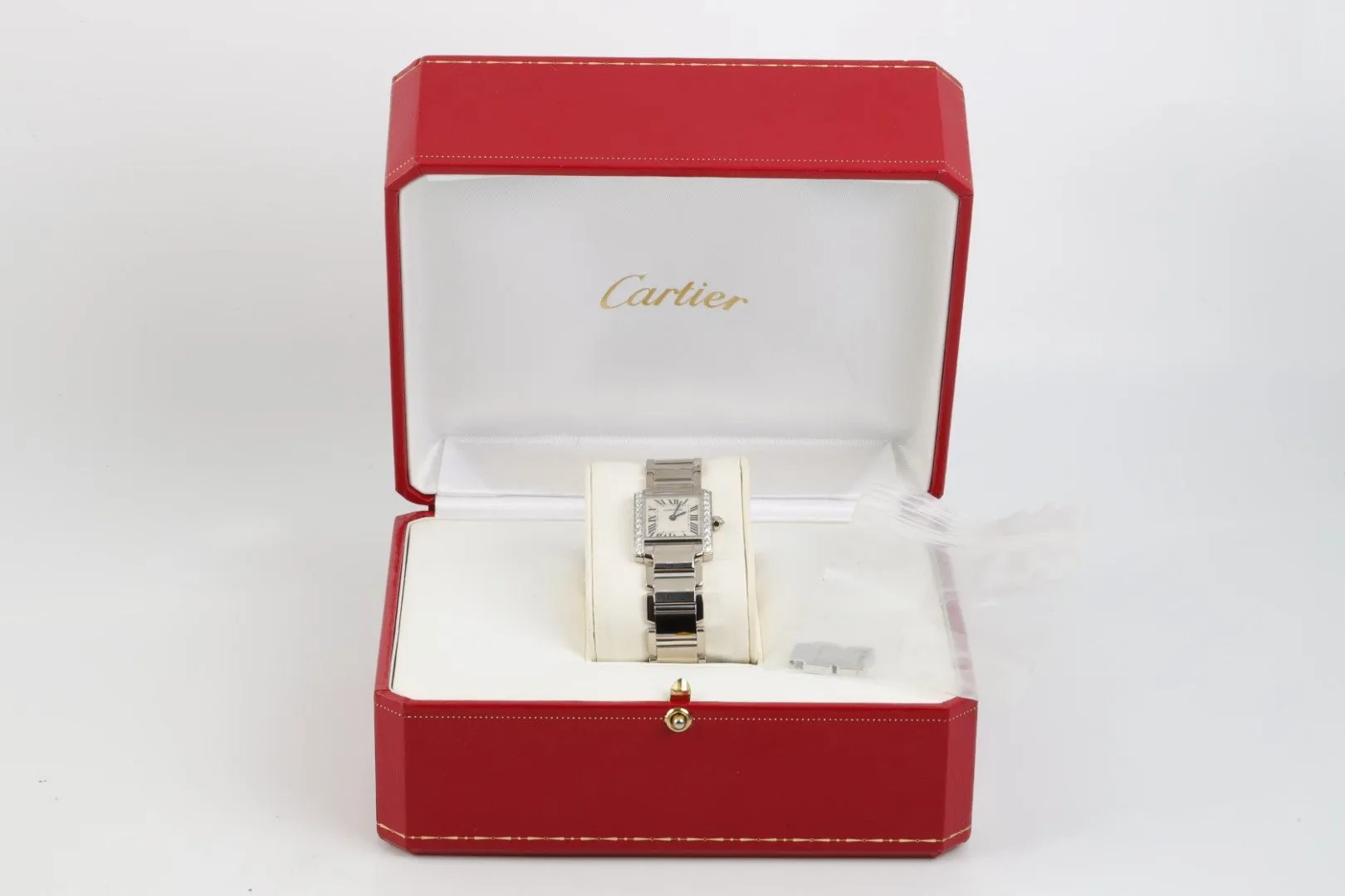 Cartier Tank Francaise 2403 18K White Gold Diamond 20mm Ladies Watch