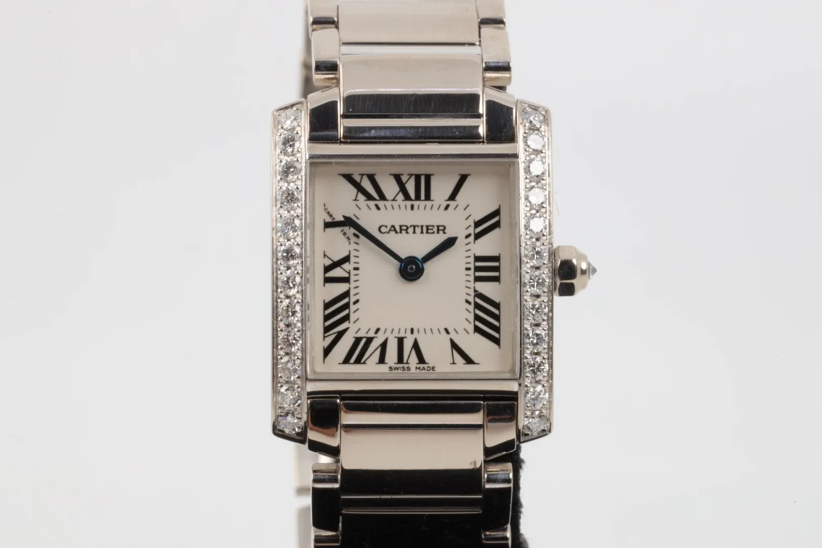 Cartier Tank Francaise 2403 18K White Gold Diamond 20mm Ladies Watch