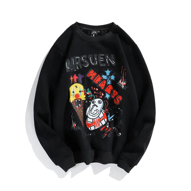 Cartoon round neck plus velvet long-sleeved sweater