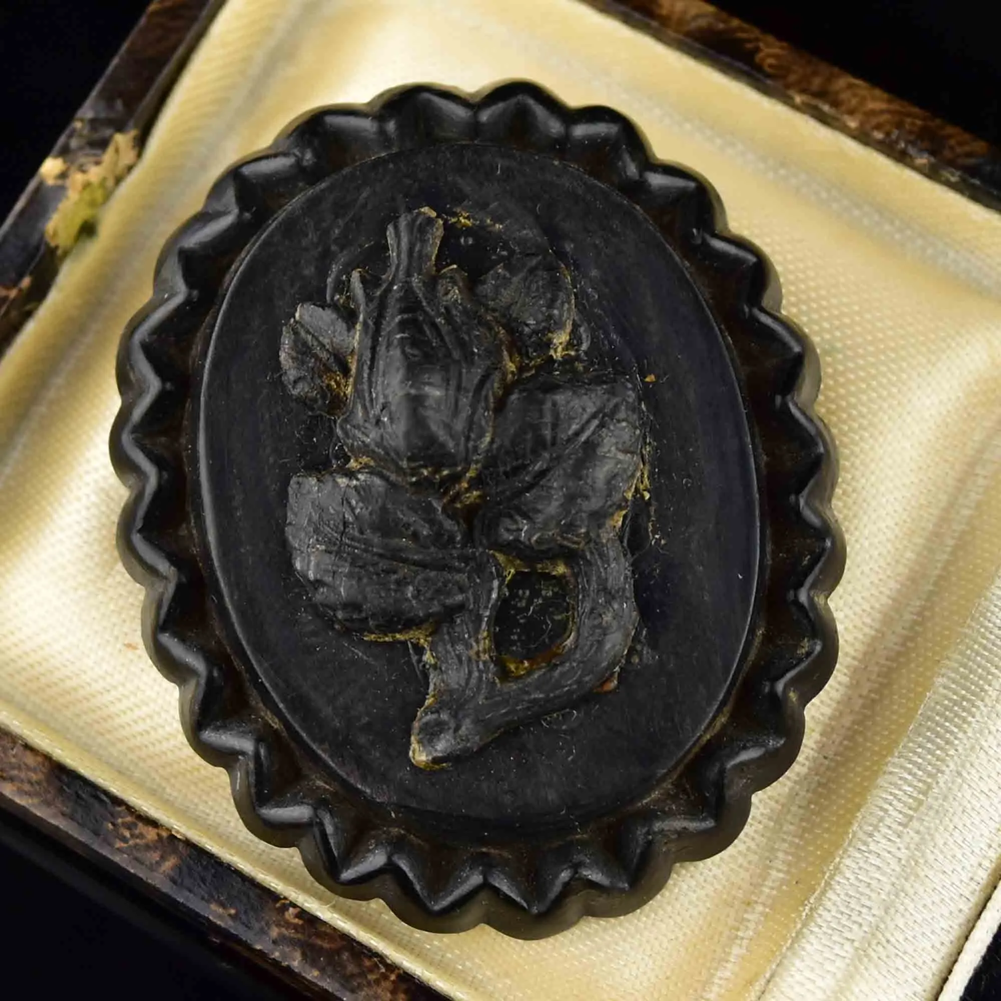 Carved Whitby Jet Victorian Mourning Brooch