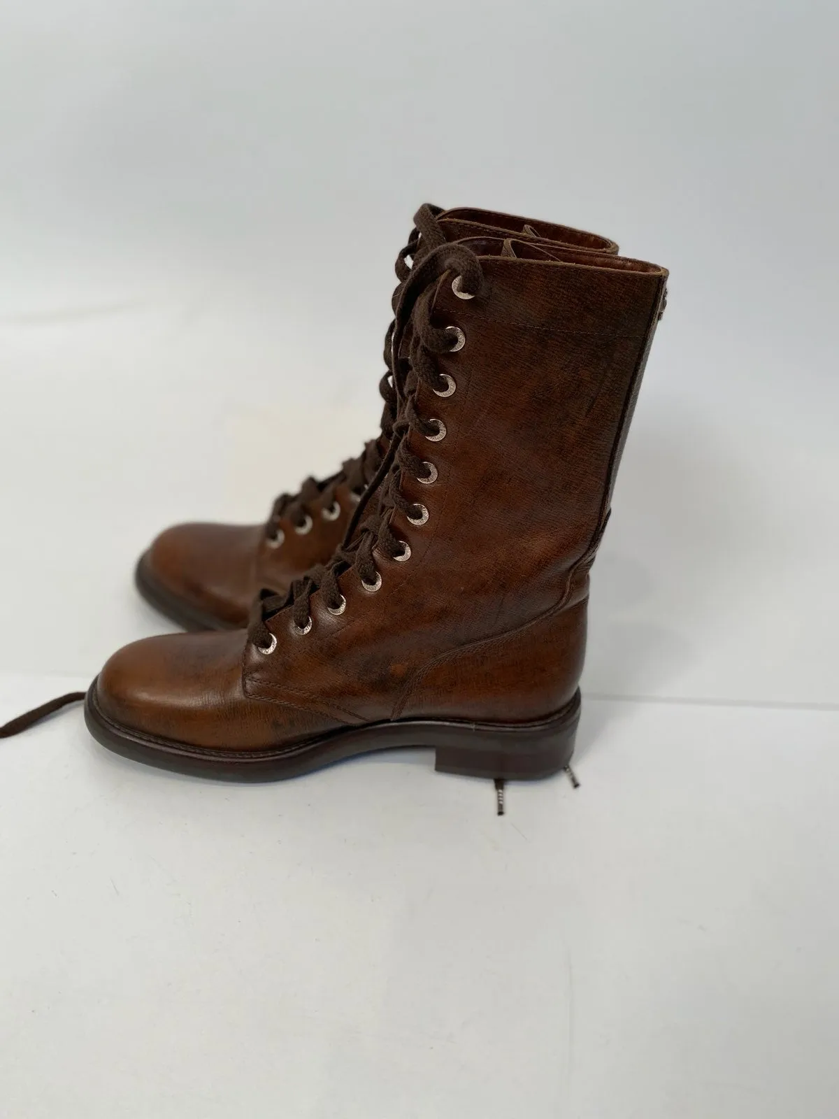 Chanel 13A Paris Edinburgh Brown Leather Lace Up Engineer Boots EU 39