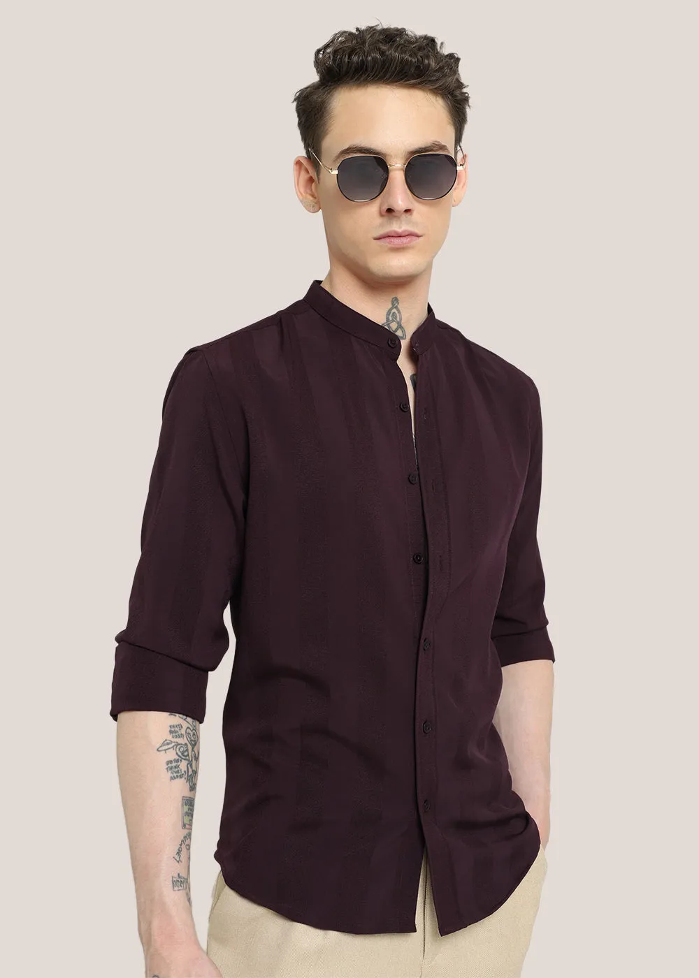 Claret Wine Shein Patterned Shirt