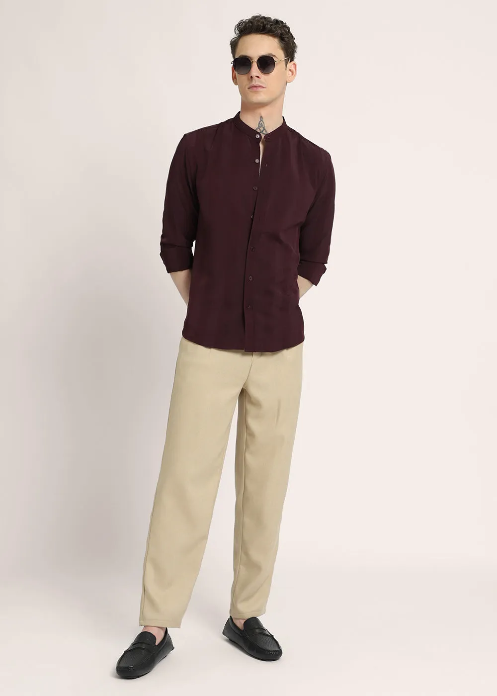 Claret Wine Shein Patterned Shirt