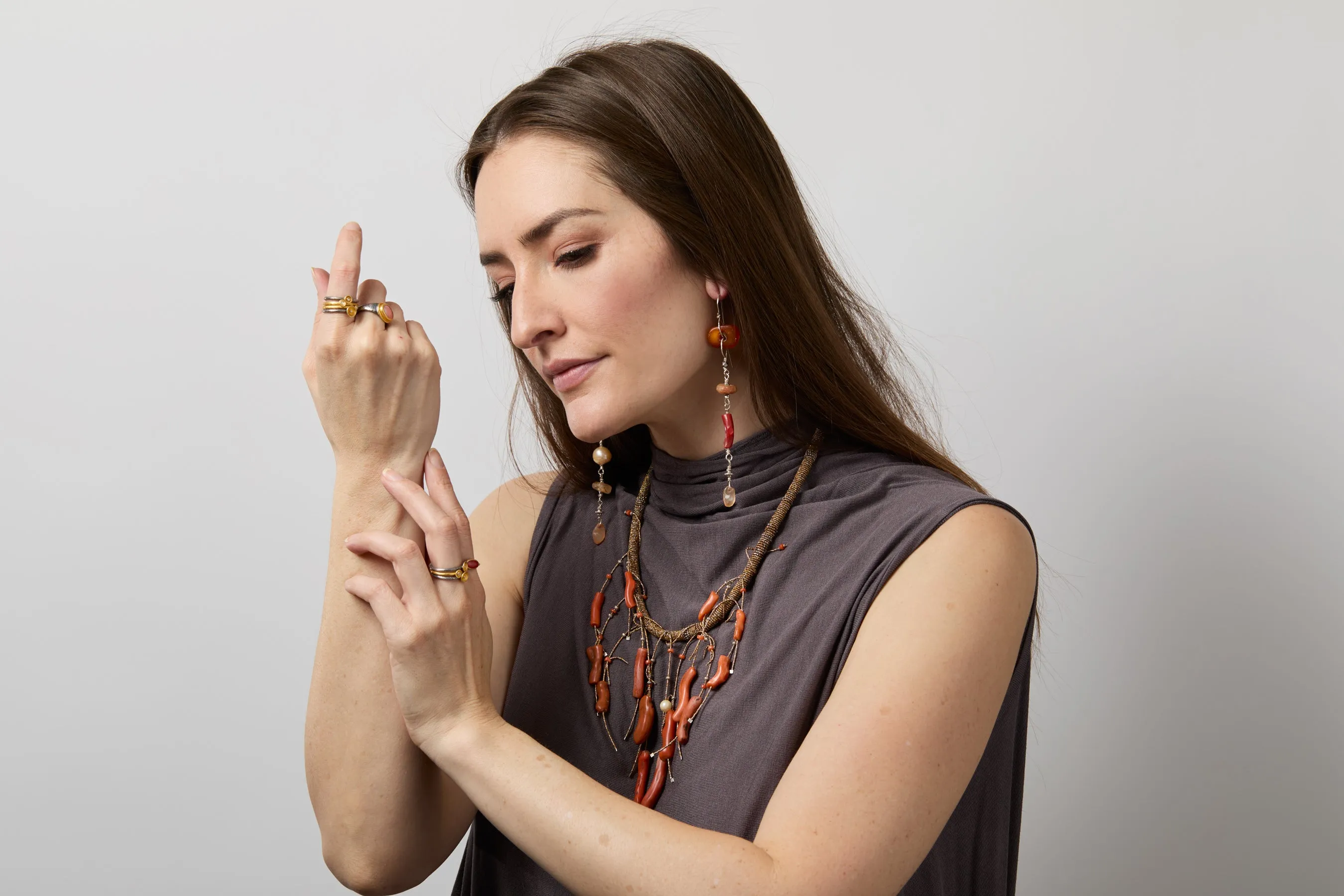 Coral Ring with Silver