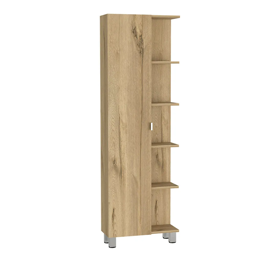 Corner Cabinet Womppi 5 Open Shelves Single Door Light Oak