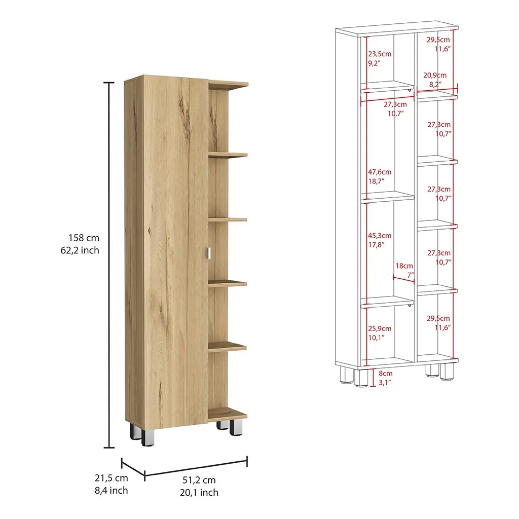 Corner Cabinet Womppi 5 Open Shelves Single Door Light Oak