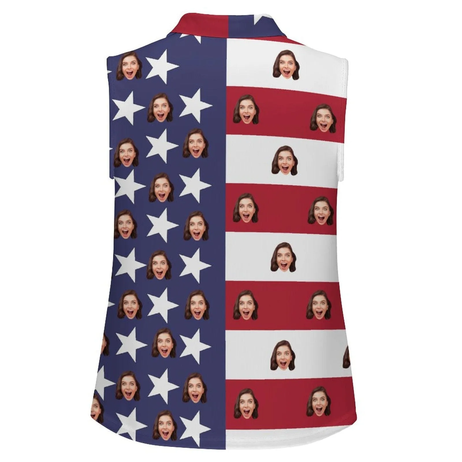 Custom Face USA Flag Sleeveless Polo Shirt Button Up Summer Casual Workout Tank Tops