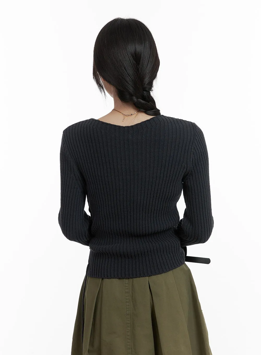 Cut-Out Ribbed Knit Top CA404