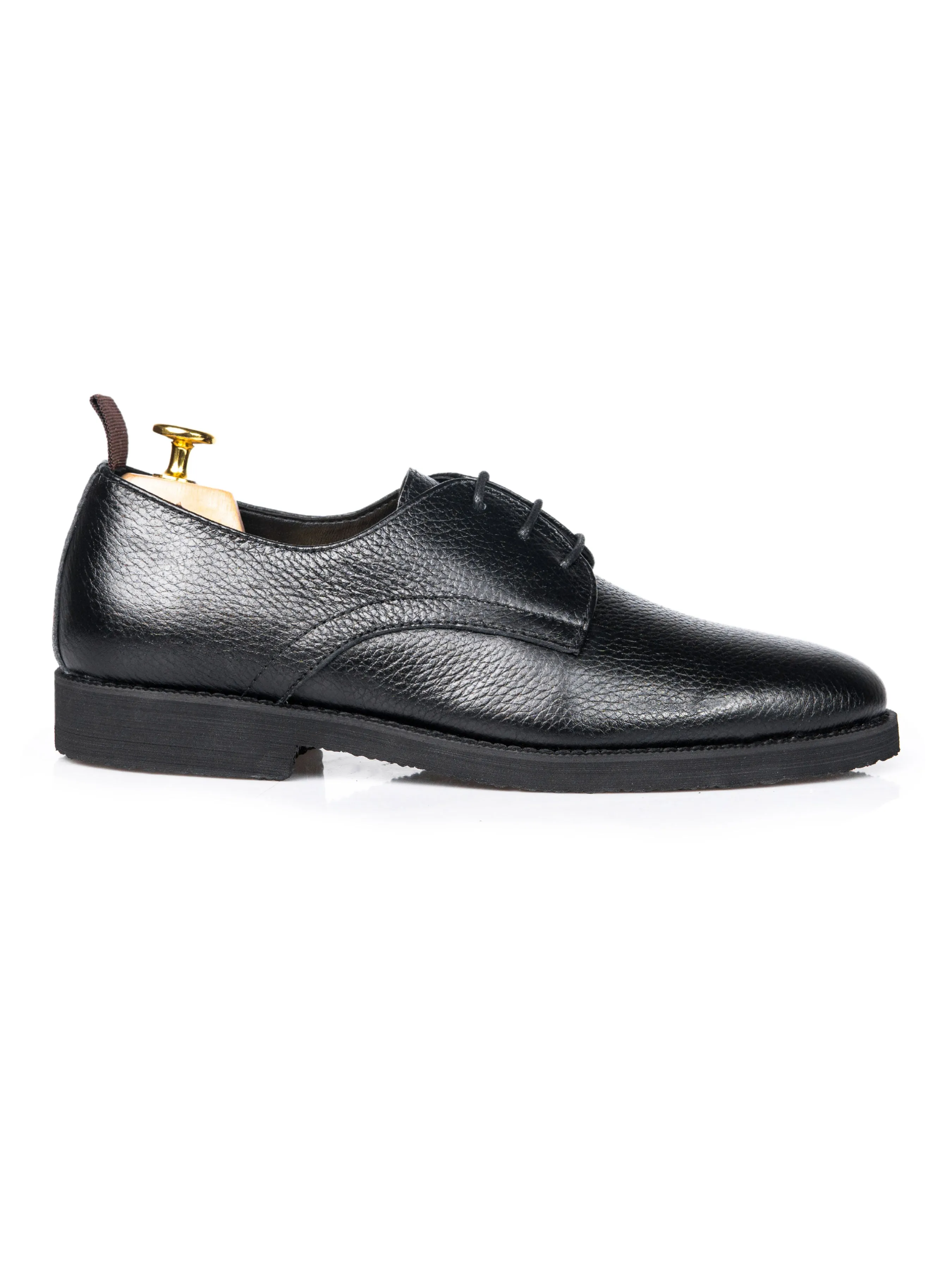 Derby Lace Up - Black Pebble Grain Leather (Crepe Sole)