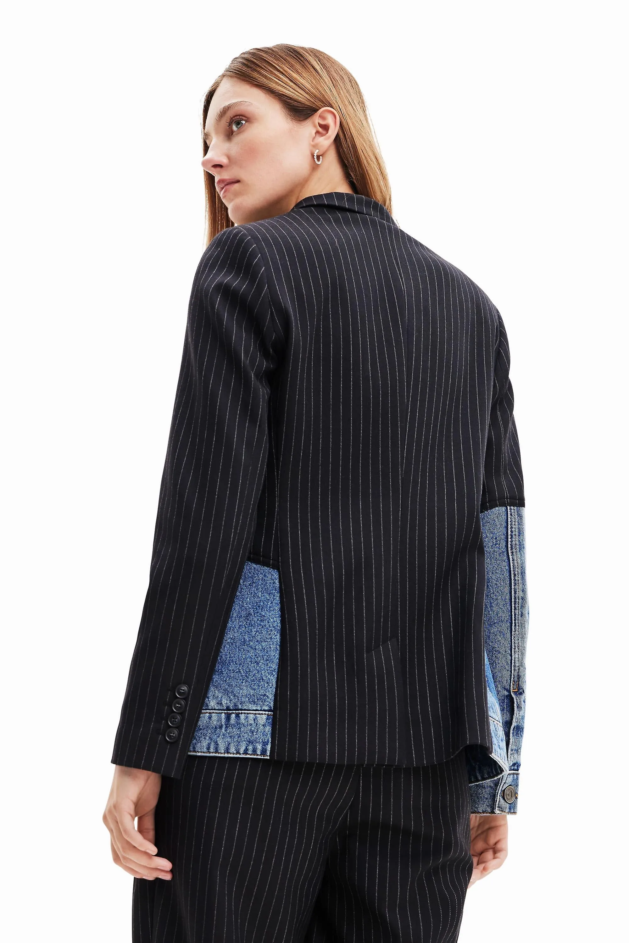 Desigual Pinstripe Denim Hybrid Blazer