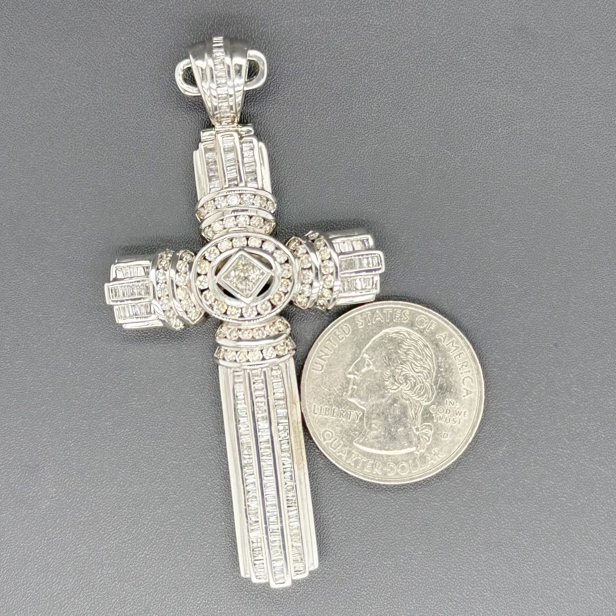 Estate 14K W Gold 3.18ctw H-J/SI2-I1 Diamond Cross Pendant