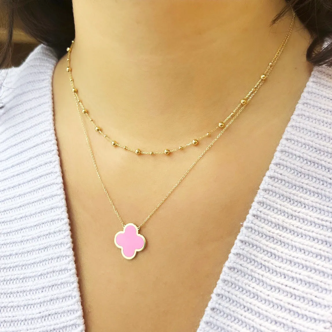 Extra Large Bubblegum Pink Single Clover Necklace