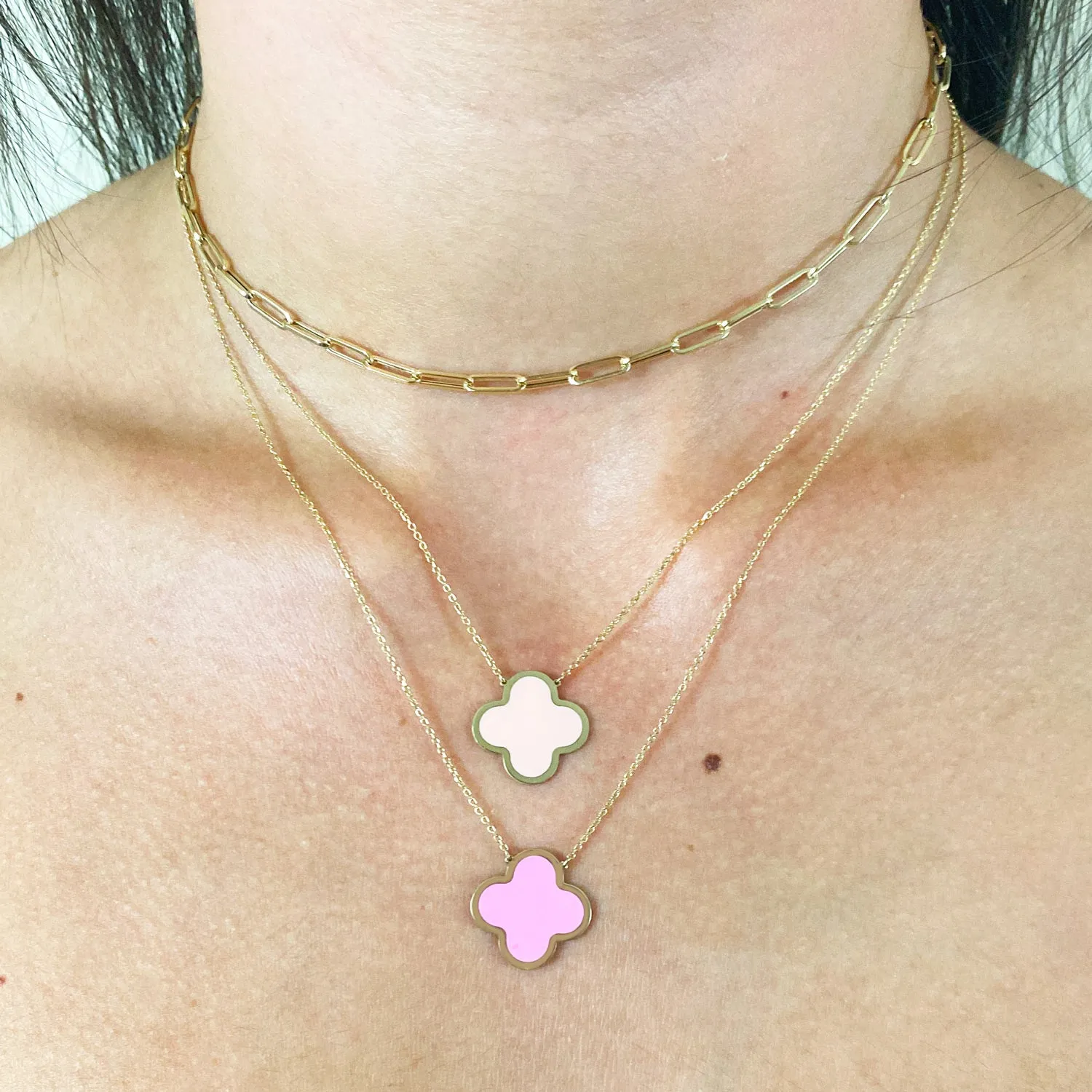 Extra Large Bubblegum Pink Single Clover Necklace