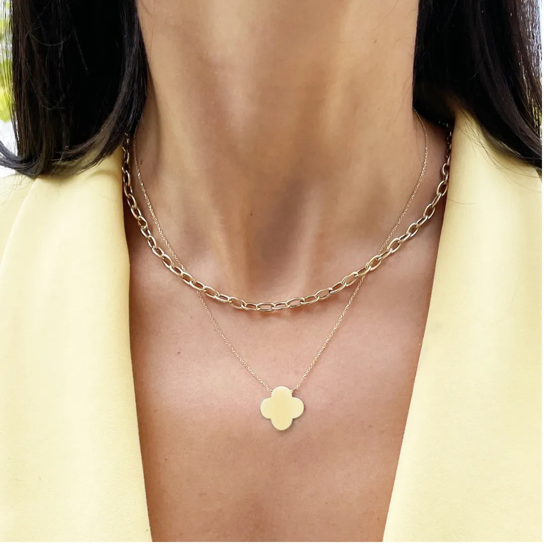 Extra Large Gold Single Clover Necklace