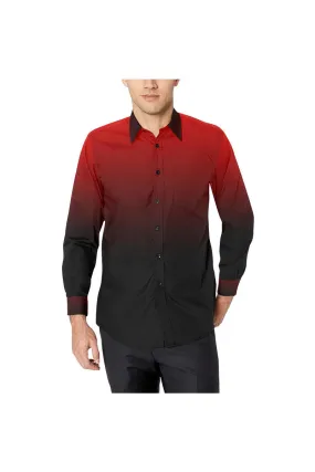 Fade Red to Black Men's All Over Print Casual Dress Shirt