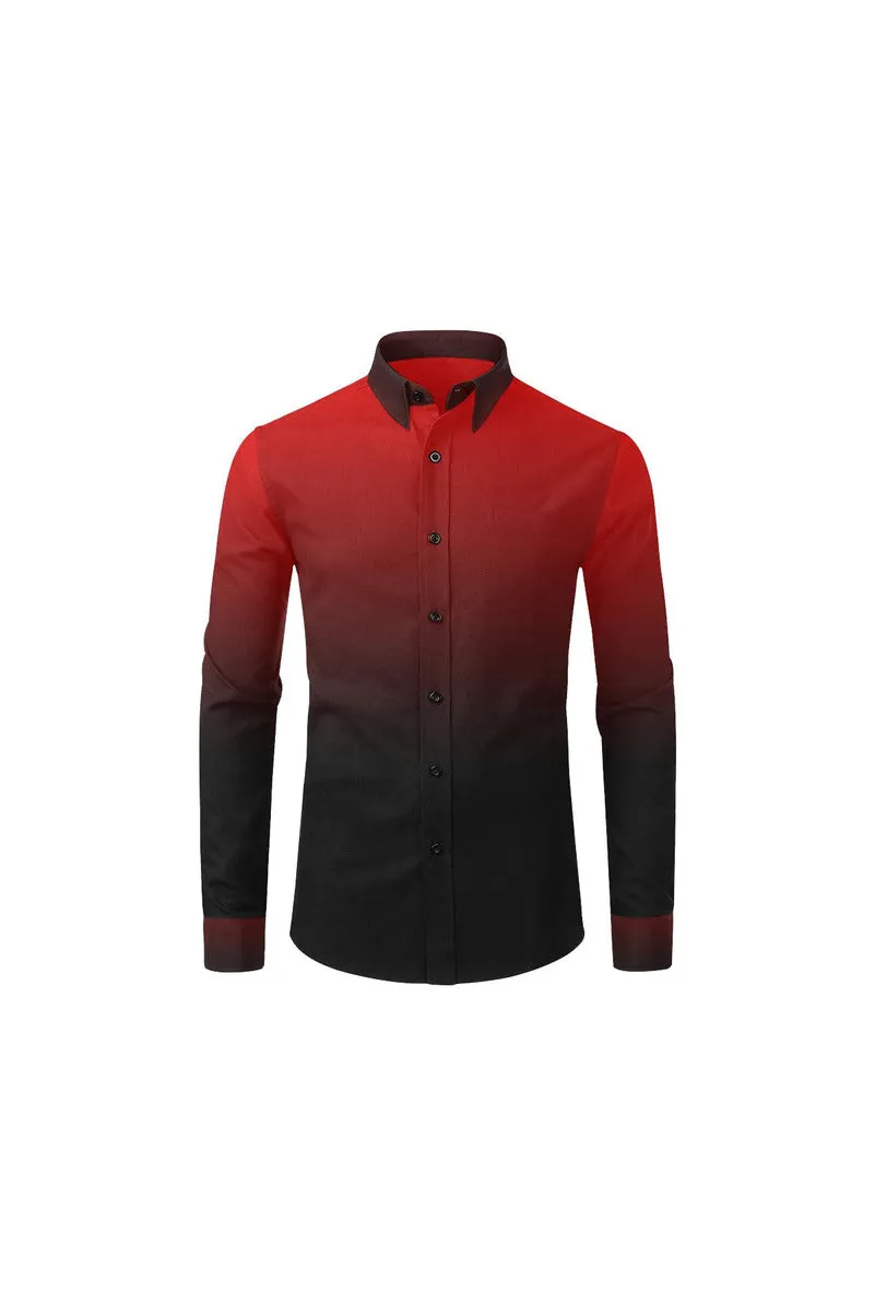 Fade Red to Black Men's All Over Print Casual Dress Shirt