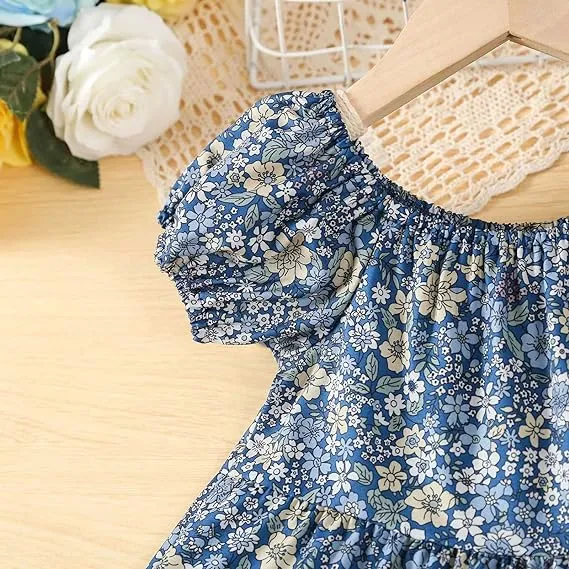 Floral Print Dress Princess Dress with Hat 7-8Y X4455666