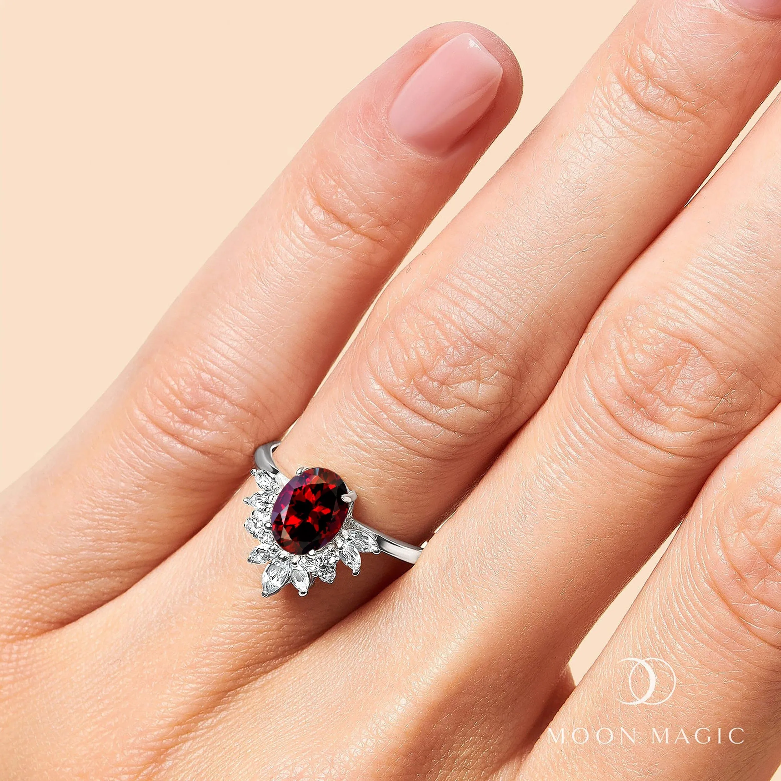 Garnet White Zircon Ring - Manon