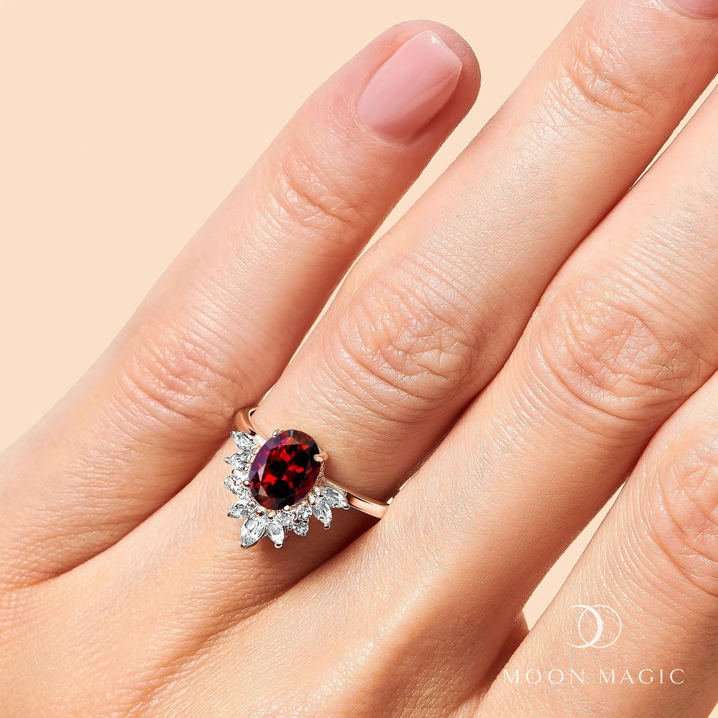 Garnet White Zircon Ring - Manon