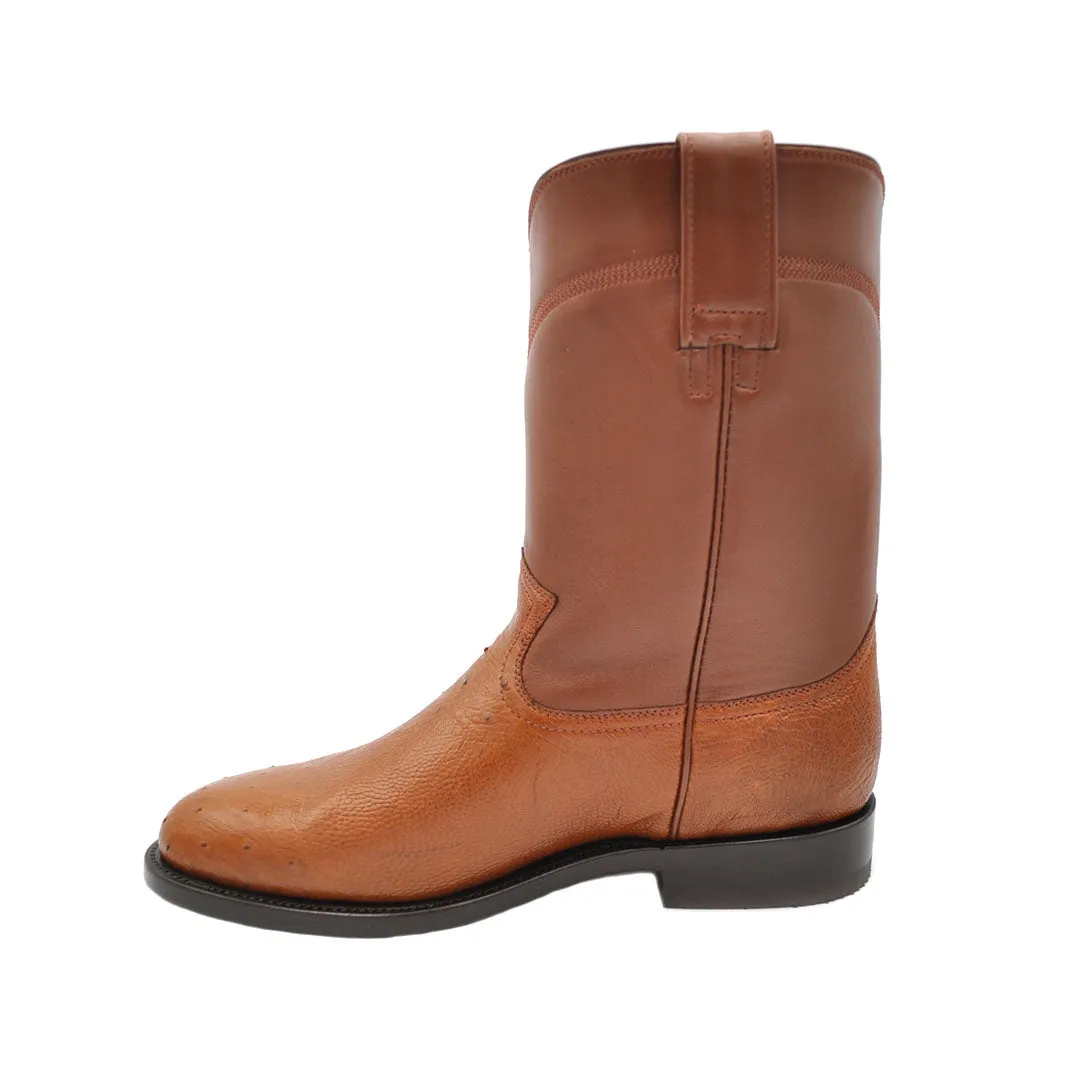 Gavel Men's Galveston Smooth Ostrich Roper Boots - Cognac