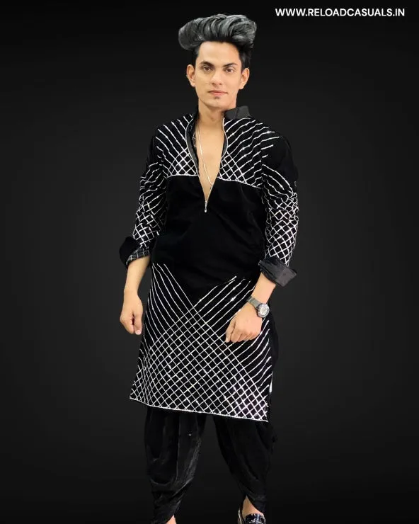 Geometric Designer Work Kurta & Pyjama - Combo