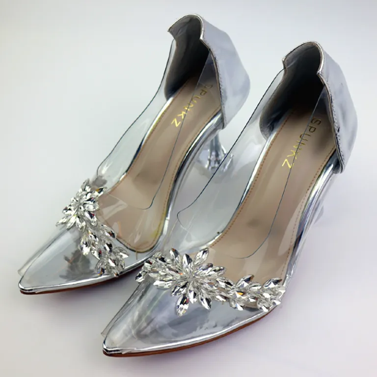 Glamorous Cinderella Transparent High Heels Rhinestone Pumps Shoes