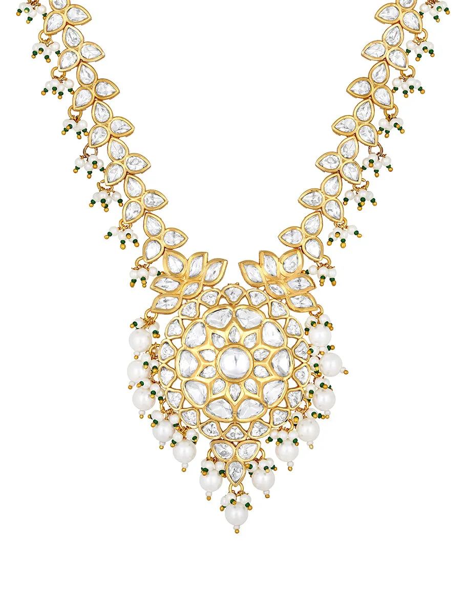 Gold Plated Kundan Necklace with Agate and Pearls