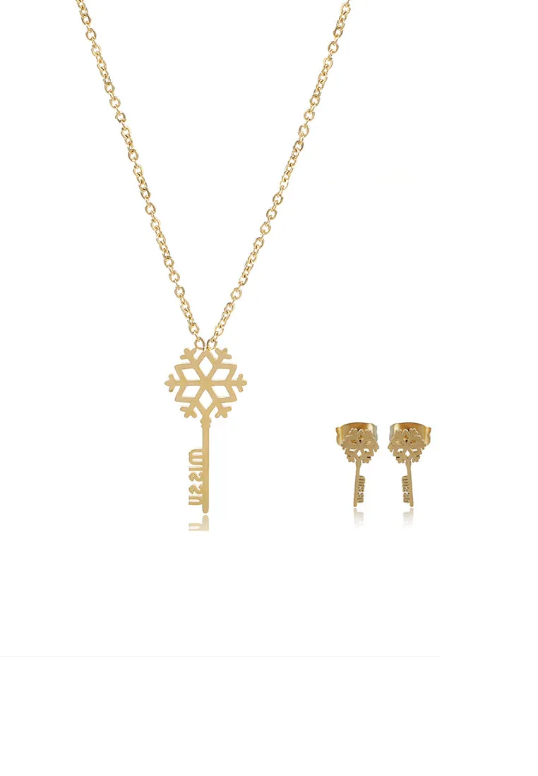 Gold Plated Snowflakes-Key Earrings and Necklace Set