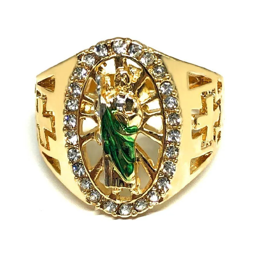 Gold Plated Yellow Green San Judas Ring Saint Jude Ring