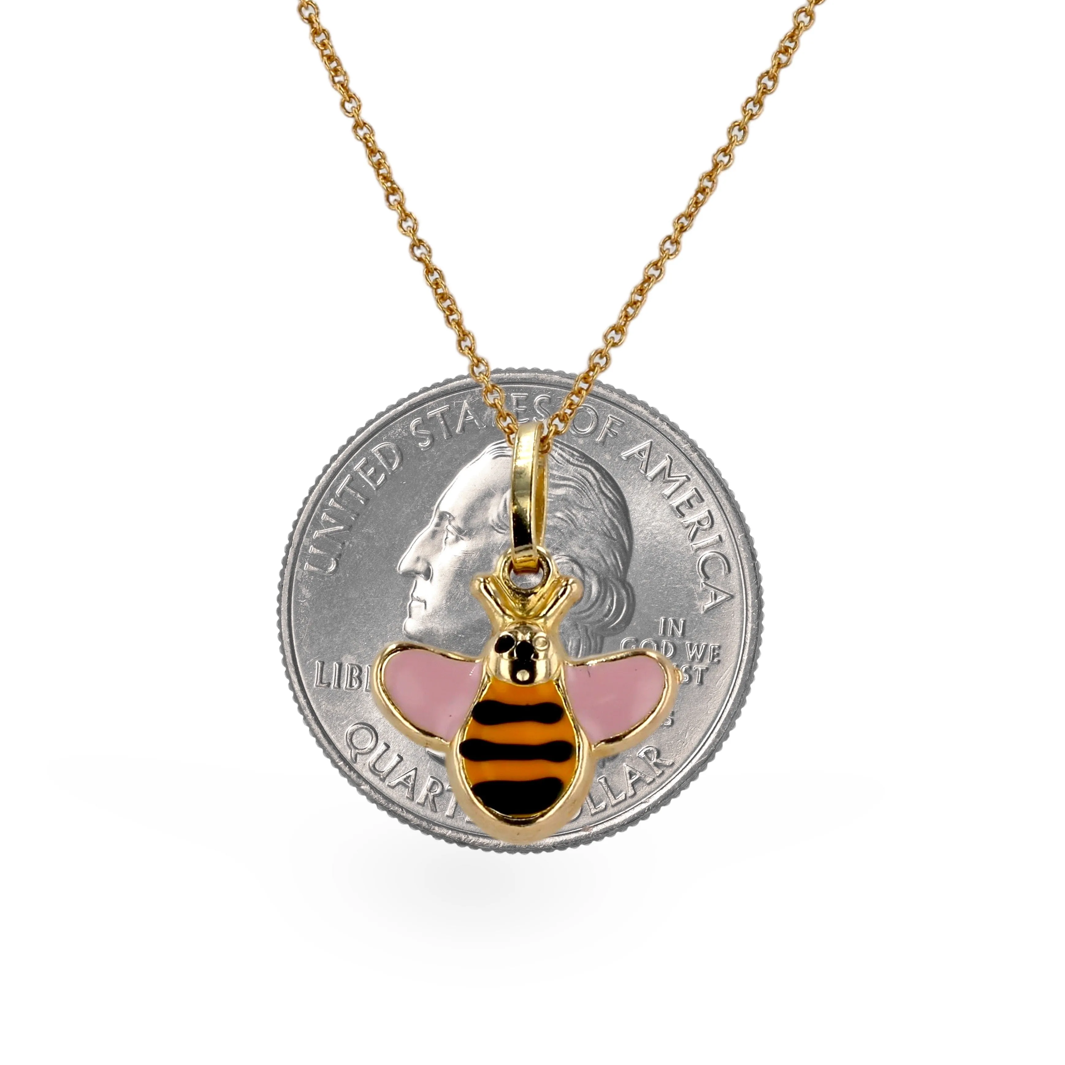 Gold set chain with enamel pink bee