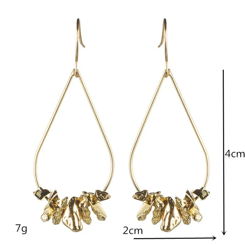 Golden Irregular Metal Stone Punk Drop Earrings