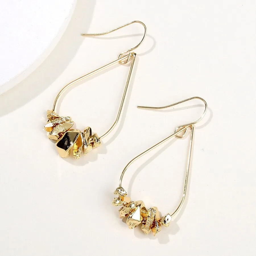 Golden Irregular Metal Stone Punk Drop Earrings