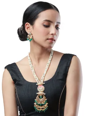 Golden, Mint Green Agates, Kundan Polki Necklace Set