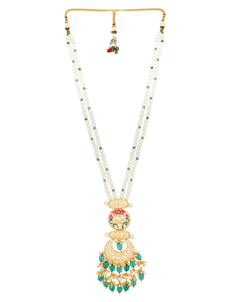 Golden, Mint Green Agates, Kundan Polki Necklace Set